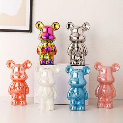 18cm Ceramic Lovely Bear Decoration In Heart Shaped, Cartoon Teddy Bear Figurine, High-End Decoration For Living Room, Cabinet, Tv Cabinet And Bar Counter Ornament Best