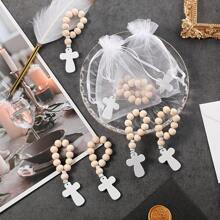 6/12pcs Wooden Catholic Rosary Beads With Wooden Cross Pendant, Comes With White Mesh Bag, Suitable For Baptism, First Communion, Bridal Shower, Unisex, Christmas And Other Occasions - Multicolor - View 4