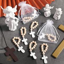 6/12pcs Wooden Catholic Rosary Beads With Wooden Cross Pendant, Comes With White Mesh Bag, Suitable For Baptism, First Communion, Bridal Shower, Unisex, Christmas And Other Occasions - Multicolor - View 3