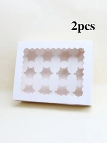 2 piezas/4 piezas Cajas de papel para cupcakes con ventana transparente para mostrar, con capacidad para 12 cupcakes, caja de tamaño grande, ideal para regalos de cumpleaños, bodas, San Valentín, cajas de embalaje para pasteles, fiestas, bolsas de regalo para cocinas - Papel - Ver 13