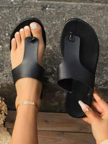 Damesslip-on stringsandalen, modieuze platte strandvakantieslippers in Europese en Amerikaanse stijl, comfortabele bruine schoenen, perfect voor dagelijks uitje of vakantie