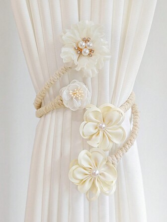 1pc Home Decorative Flower Pearl Curtain Tieback, Creative & Versatile Tie For Curtains, Sheer Curtains Storage Clip, Ornament & Accessories Ties