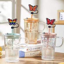 8 PVC Straw Caps, 0.4inch/1cm Cute Butterfly Straw Caps, Reusable Soft Rubber Cartoon Straw Caps, Dust Plugs, Random Colors - Multicolor - View 6