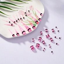 18pcs Personalized Multisize Acrylic Ear Tapers & Plugs Set, Pink With Leather Case, Unisex, 0.16~1cm - Pink Leather Case - View 6
