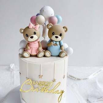 1/2pcs Cute Teddy Bear Cake Decoration Ornaments,Soft Rubber Doll Decoration