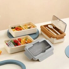 1 件，35 盎司便当盒，带 2 个隔层、筷子和勺子 - 防漏，方形塑料食品容器 - 可放入微波炉/洗碗机/冰箱，耐用便携 - 非常适合工作和旅行，保温午餐盒类别
