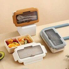 1 件，35 盎司便当盒，带 2 个隔层、筷子和勺子 - 防漏，方形塑料食品容器 - 可放入微波炉/洗碗机/冰箱，耐用便携 - 非常适合工作和旅行，保温午餐盒类别