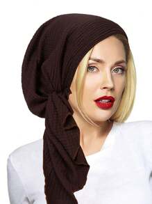 1 pièce Turban musulman avec longue queue et motif de vague de bandeau, bonnet de chimiothérapie pour femmes