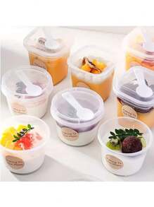 10 conjuntos de copos plásticos transparentes com tampas e colheres, recipientes de embalagem de alimentos reutilizáveis para bolos, pudins e sobremesas. Adequado para bebidas quentes e frias, ideal para casa, restaurante, piquenique, camping, suprimentos de festa e acessórios de mesa.