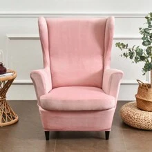 Velvet Wingback Chair Cover 2 Piece Set - 2 IN 1 Design Solid Soft Wing Back Arm Chair Covers Stretch Wing Chair Slipcover Furniture Protector For Living Room Bedroom Hotel - Pink - View 5