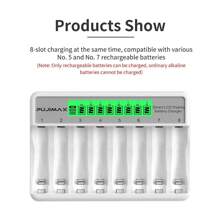 PUJIMAX AA/AAA1.2V NiMH Battery Smart Charger, 8 Independent Slots, With LCD Display, USB Charger, Fast Charging, Charging Protection, Home Essentials [Do Not Charge Disposable Batteries]