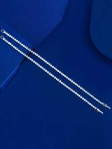 1pc Sparkly 5A Round Cut Cubic Zirconia Pure 925 Sterling Silver Tennis Bracelet With Hand Chain For Women, Ideal For Weddings, Engagements, Bridal Parties, Fine Jewelry Accessories Gifts