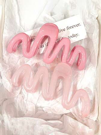 2pcs Women's Y2K Fairy Cute Pink Wave Shaped 11cm/4.33in Large Lightweight Plastic Hair Clips, Stylish Versatile Elegant Minimalist Solid Color Hair Claws Suitable For Daily Wear, Casual Parties, Commuting, Holidays, Washing Face, Bathing, Makeup, Matching Clothes, Accessories, Hair Accessories, Claw Clips Valentine's Day Hair Jaw Clip Hair Clamps Hair Clutch Hair Catcher Clip, School Stuff, College Fall Winter For Vacation Outfits Woman