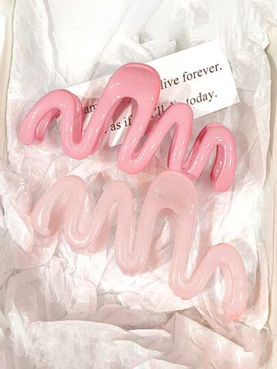 2pcs Women's Y2K Fairy Cute Pink Wave Shaped 11cm/4.33in Large Lightweight Plastic Hair Clips, Stylish Versatile Elegant Minimalist Solid Color Hair Claws Suitable For Daily Wear, Casual Parties, Commuting, Holidays, Washing Face, Bathing, Makeup, Matching Clothes, Accessories, Hair Accessories, Claw Clips Valentine's Day Hair Jaw Clip Hair Clamps Hair Clutch Hair Catcher Clip, School Stuff, College Fall Winter For Vacation Outfits Woman