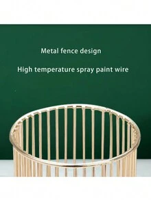 Metal Wrought Iron Pen Holder Storage Basket, Multifunctional Stationery Organizer - Rose Red - View 6