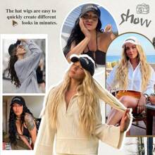 Gorras pelucas con extensiones de cabello ondulado y rizado estilo bob corto, alas ajustables con extensiones cortas, pelucas sintéticas de reemplazo de cabello para mujeres - Champán - Ver 6