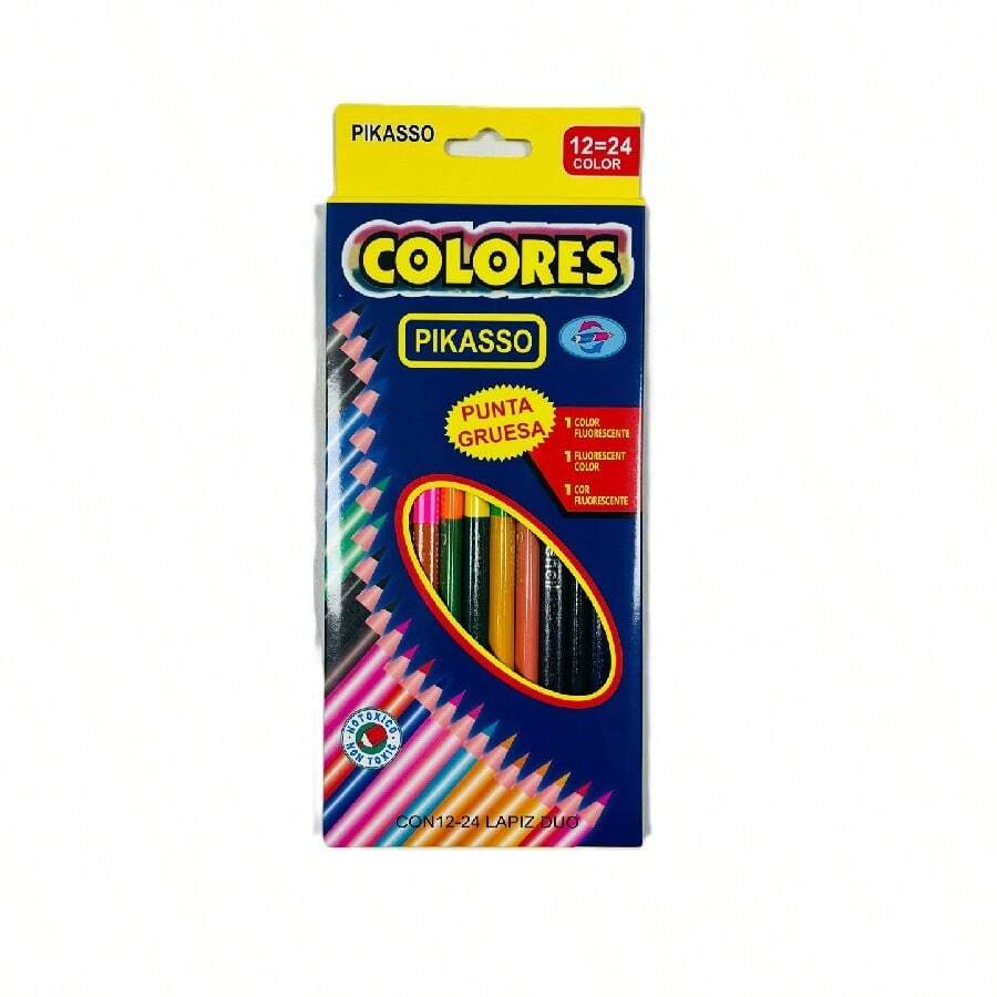 1 Paquete de lápices dúos de colores, 12 piezas y 24 colores de lápices, útiles escolar para dibujar - 1 paquete con 12piezas - Ver 1
