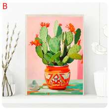 1pc  Abstract Colorful Cactus Flower Vase Still Life Canvas Painting, Modern Poster Print, Wall Art Botanical Living Room Home Decor  No Frame - Green - View 23