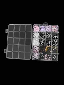 1pc High-End 20-Compartment Transparent Nail Art Accessories Storage Box, Diamond Box With Cover, Non-Removable Portable Plastic Organizer For Jewelry Tools And Diamonds - Clear - View 3