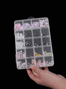 1pc High-End 20-Compartment Transparent Nail Art Accessories Storage Box, Diamond Box With Cover, Non-Removable Portable Plastic Organizer For Jewelry Tools And Diamonds - Clear - View 4