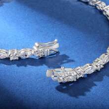 MDFUN 1pc Platinum Plated Diamond & Zirconia Eye-Shaped Elegant Jewelry Tennis Bracelet, Suitable For Women - White - View 4