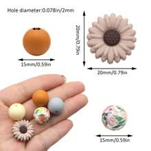 25入組矽膠圓珠雛菊形中心珠矽膠筆混合DIY手工項鍊塑料筆串珠鑰匙扣手提包鏈手機鏈手鐲珠寶配件 - love花混合矽膠珠 - 查看 2