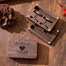 Personalized Cufflinks Groomsmen Gifts Metal Cufflinks With Wooden Box Wedding Cufflinks Bachelorette Party Favors Anniversary Gifts For Husband, Beautiful Memory Gifts For Dad On Father's Day - Brown - View 3