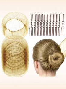 60 pezzi/set Accessori per capelli per ragazze, 20 pezzi di reti per chignon invisibili e 40 pezzi di forcine a forma di U, 20 pezzi di reti per chignon da 50 cm per ballerine e 40 pezzi di forcine per chignon per ragazze, accessori per acconciature da ballo - Multicolore - Visualizzare 3