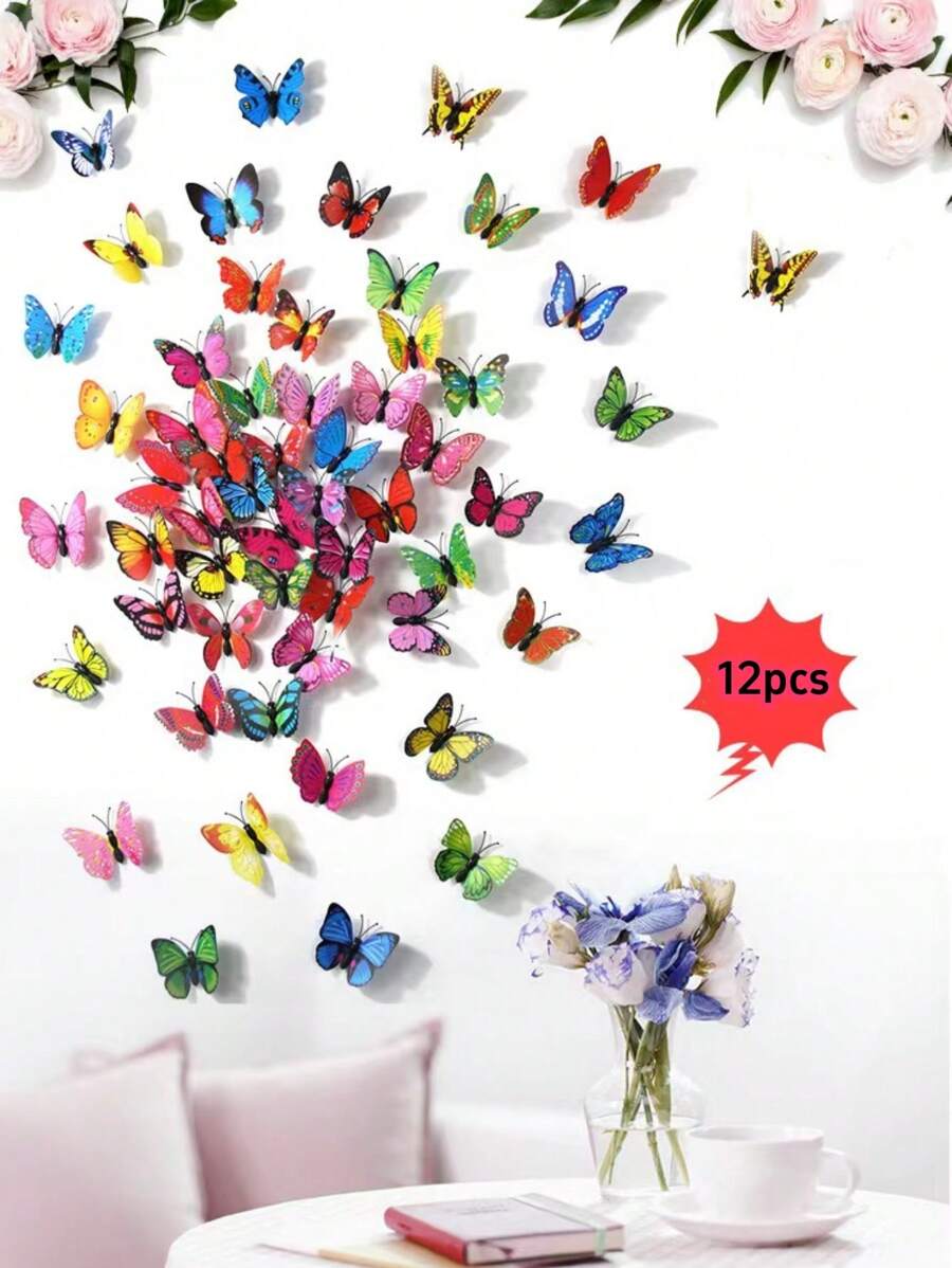 12 miếng dán tường hình bướm 3D kích thước 6cm, trang trí bánh, đồ thủ công hình bướm, trang trí tủ lạnh, phong cách ngẫu nhiên, miếng dán, đề can dán tường, đề can vinyl trang trí nhà cửa, vật dụng trang trí mùa xuân làm mới ngôi nhà của bạn, nhãn dán trang trí Rama - Nhiều màu - Xem 1