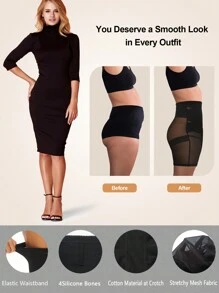 1件女士收腹塑形褲，塑形臀部收腹褲襪短褲，大腿修身內褲 - 黑色 - 查看 4