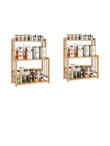 FURCHEN Bamboo Spice Rack, Kitchen Countertop Spice Rack Organizer, 3 Tier Free Standing Kitchen Organiser, Wooden Shelf For Storing Spices, Oil, Jars, Bottles, Natural - Multicolor - View 1