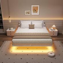 Floating Bed Frame Queen/Full/King/California King Size With LED Lights, Metal Platform Bed - White - View 2