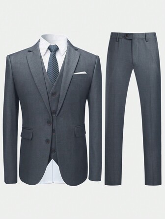 CLOUDSTYLE Herren Frühling und Herbst Einfarbiger Blazer Kragen Anzug mit Langarm Jacke und Hose, Business und Reise Anzug Set