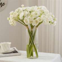 12 Pieces Artificial Silk Ranunculus Flower Realistic Faux Rose With 39cm/15.35in Long Stems Flowers Bulk Fake Mini Roses Wedding Filling Flowers For DIY Bride Bouquet Centerpieces Decoration Outdoor Decor - Màu be - Xem 1
