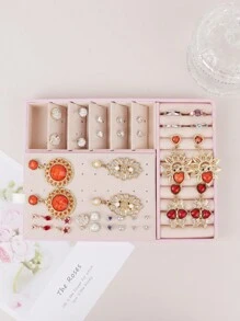 Ohrring-Box Schmuck-Organizer mit großer Kapazität für Ohrringe, Halsketten, Ringe und Armbänder - Pink - Übersicht 4