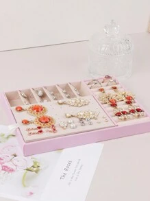 Ohrring-Box Schmuck-Organizer mit großer Kapazität für Ohrringe, Halsketten, Ringe und Armbänder - Pink - Übersicht 3