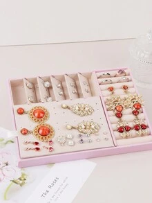 Ohrring-Box Schmuck-Organizer mit großer Kapazität für Ohrringe, Halsketten, Ringe und Armbänder - Pink - Übersicht 1