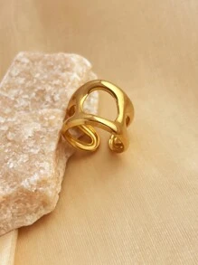 1pc Fashion Retro Stainless Steel Ring, 18K Gold/Silver Plated, Bold Opening Ring, Personality Couple Jewelry Decoration
