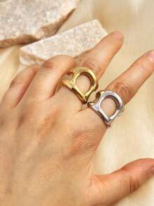 1pc Fashion Retro Stainless Steel Ring, 18K Gold/Silver Plated, Bold Opening Ring, Personality Couple Jewelry Decoration