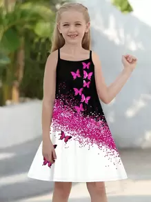 Young Girl Butterfly Graphic Cross Back Cami Dress Summer Clothes Beach Vacation