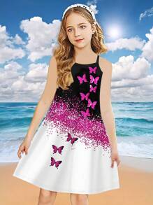Young Girl Butterfly Graphic Cross Back Cami Dress Summer Clothes Beach Vacation