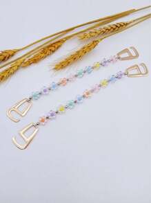 1pair Colorful Floral Beaded Shoe Charms With Silver Beads For Detachable Shoes - Multicolor - View 4