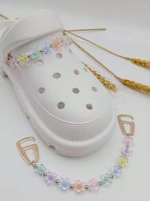 1pair Colorful Floral Beaded Shoe Charms With Silver Beads For Detachable Shoes - Multicolor - View 3