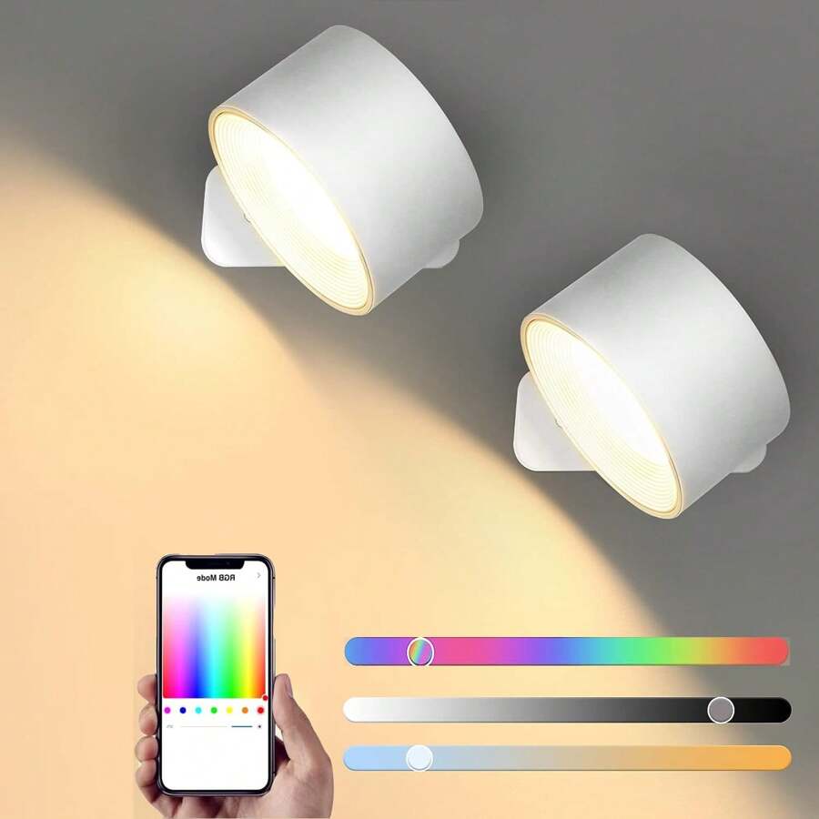 Lightess LED Smart Wall Sconces Set Of 2, Dimmable Wall Mounted Lamp