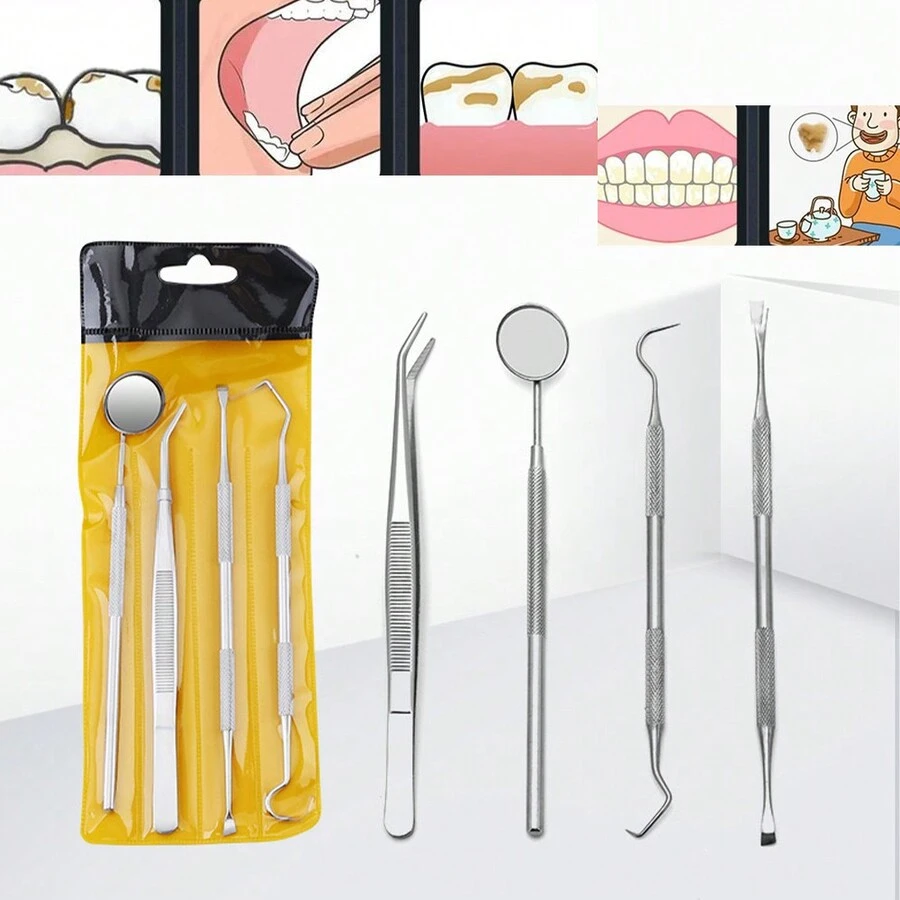 4pcs Stainless Steel Dental Care Kit - Silver - View 1