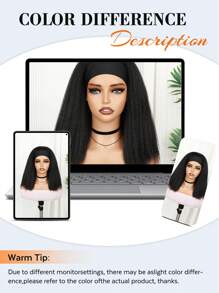 26 Inches Kinky Straight Headband Wig For Women Yaki Straight Wigs With Black Headband Kinky Afro Wigs For Momen For Daily Party ,Halloween, Cosplay,Christmas, Parties, Etc.