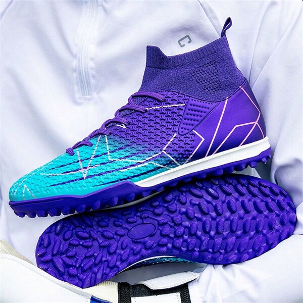 1 Pair High Top Men Football/Soccer Shoes, Sizes 35-47, Sports Sneakers, Outdoor Athletic Shoes, Cleats For Match, Non-Slip & Wear-Resistant, Molded TF Studs, PU Leather Upper, Vibrant Colors, TPU Sole, Professional Competition Use, Suitable For Muddy & Short Grass Fields