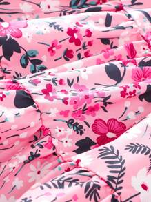 Tween Girl Summer Casual Vacation Style Flower Printed Skirt - Pink - View 5