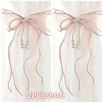 1入/2入家居裝飾簾扣，帶有人造珍珠蝴蝶結設計，DIY簾帶，適用於客廳、辦公室和家居裝飾