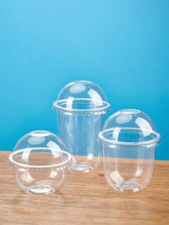 10 个透明盖杯，适用于奶茶、咖啡、果汁、蛋糕、奶油和水果，配有木质纸浆杯，非常适合家庭聚会、生日派对、野餐、露营和甜点外卖礼品袋派对厨房学校用品食品袋食品盒适用于糖果巧克力饼干等。